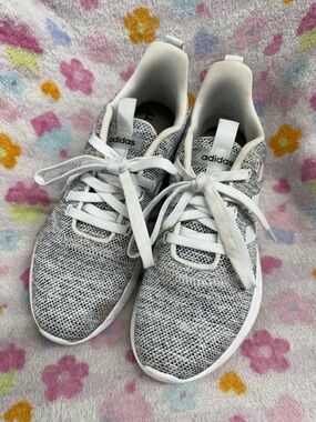 adidas Grey Knit Running Shoes with White Accents